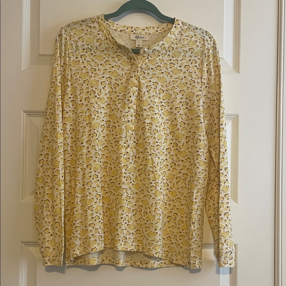 style & co Yellow Floral Henley NWOT
